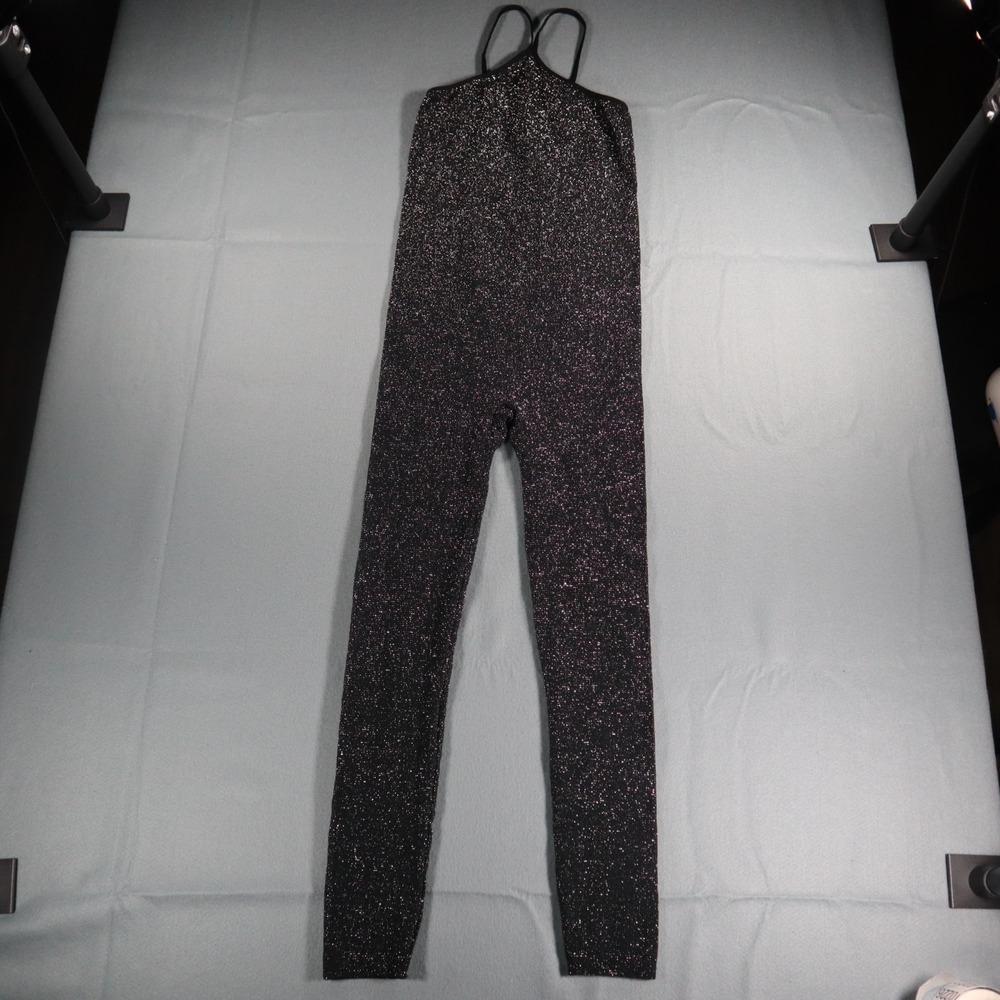ANWND Women's Black Sparkle Tight Stretch Jumpsuit Romper Stretch Workout S/M